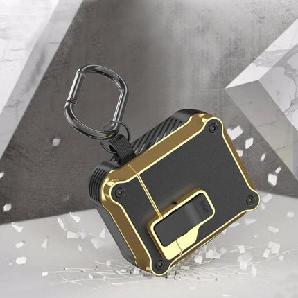 Protective Case for AirPods During Daily Commutes and Activities - rugged gold-black case with carabiner for commute and gym