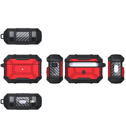 Simple Protective Cover for AirPods Pro 2 Daily Use rugged red and black case with dust-proof material, built-in charging port, multiple angle views