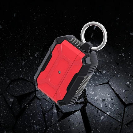 Simple Protective Cover for AirPods Pro 2 Daily Use – red and black dust-proof case with keyring, built-in charging port, rugged everyday protection