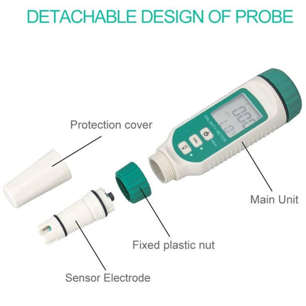 SmartSensor Handheld Digital Salinometer for Salinity Measurement showing detachable probe, sensor electrode, protection cover and main unit