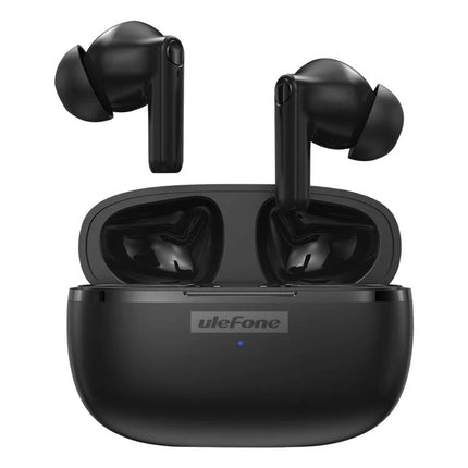 Ulefone Buds Wireless Earbuds For Commute Work And Calls black true wireless earbuds with open charging case and stem design