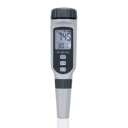 SmartSensor Portable pH and Temperature Water Tester Pen displaying pH 7.49 and 30.1°C on digital screen for aquarium and hydroponic monitoring