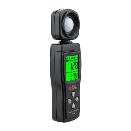 SmartSensor Handheld Light Meter for Home and Office Use - black handheld lux meter with green LCD showing readings