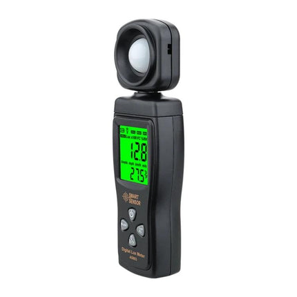 SmartSensor Handheld Light Meter for Home and Office Use - handheld digital lux meter with green backlit LCD showing readings