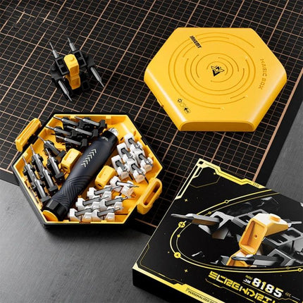 JAKEMY Multi-Function Screwdriver Tool Set with Assemblable Blocks compact yellow hex kit with handle and multiple bits for home repairs and creative assembly