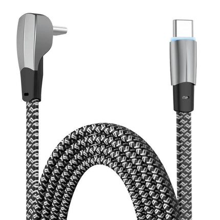 Essential USB-C to USB-C Cable for Everyday Device Charging - nylon braided cable with zinc alloy angled plug and LED indicator, durable charging and data transfer