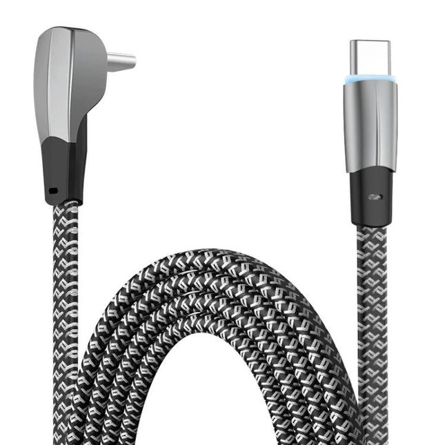 Essential USB-C to USB-C Cable for Everyday Device Charging - nylon braided cable with zinc alloy angled plug and LED indicator, durable charging and data transfer