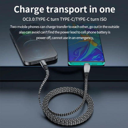 Essential USB-C to USB-C Cable for Everyday Device Charging, nylon braided zinc alloy connectors for reliable phone-to-phone charging and data transfer
