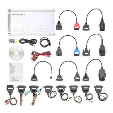 CarProg Tool for Everyday Vehicle Maintenance Needs USB vehicle diagnostic kit with multiple OBD adapters, cables and CD for hobbyist use