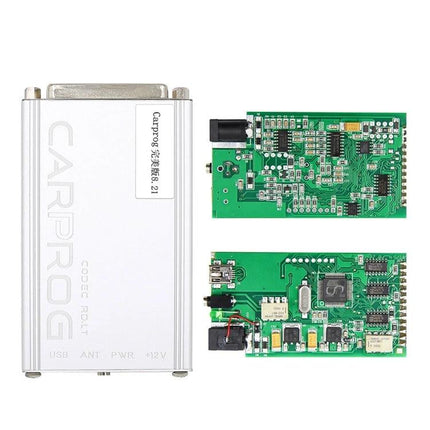 CarProg Tool for Everyday Vehicle Maintenance Needs - USB car diagnostic programmer with metal case and two green circuit boards