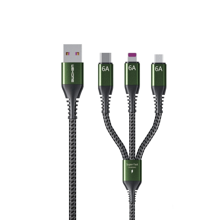 WEKOME WDC-170 Raython Series 6A 3-in-1 Fast Charge Data Cable - USB to 8 Pin, Type-C, Micro USB, 1.2m Length