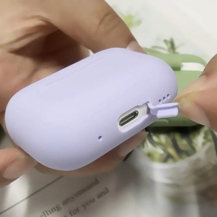 Silicone Protective Case for Everyday Earphone Use - lavender silicone case with charging port cover shown