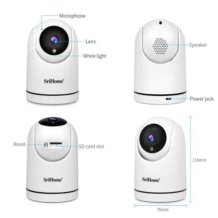 SriHome Wireless Pan-Tilt Camera for Indoor Security Monitoring