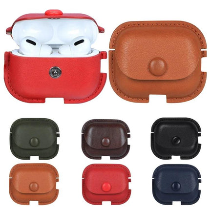 Stylish PU Leather Case for Everyday Earphone Protection - compact snap-button earbud case in multiple colors (red, brown, black, navy, olive)