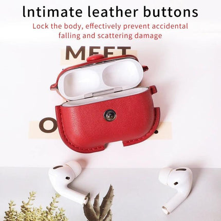 Stylish PU Leather Case for Everyday Earphone Protection shown in red with earphones, durable fingerprint- and scratch-resistant PU leather case