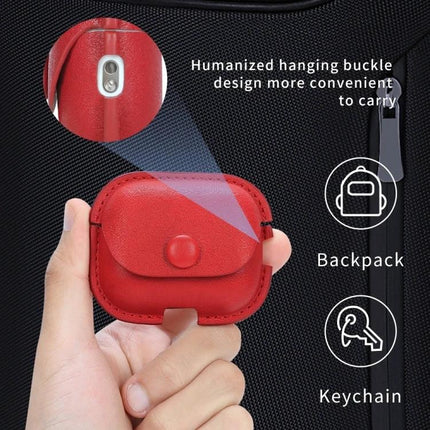 Stylish PU Leather Case for Everyday Earphone Protection - red compact case with hanging buckle for backpack or keychain, resists scratches and fingerprints