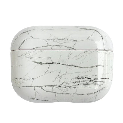Marble Protective Case for Everyday Earphone Protection - white marble textured hard shell case with thin grey veining