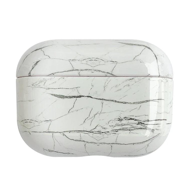 Marble Protective Case for Everyday Earphone Protection - white marble textured hard shell case with thin grey veining