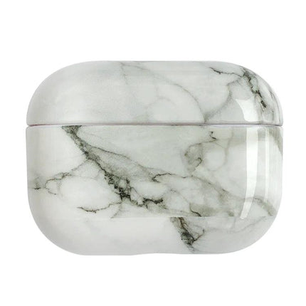 Marble Protective Case for Everyday Earphone Protection — white marble-textured hard case for on-the-go earphones, scratch-resistant, charging access