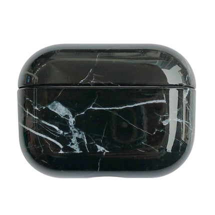Marble Protective Case for Everyday Earphone Protection — black marble-textured hard shell case with white veins, pocket-safe and charging-friendly