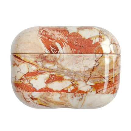 Marble Protective Case for Everyday Earphone Protection in red and white marble pattern for scratch-resistant daily use