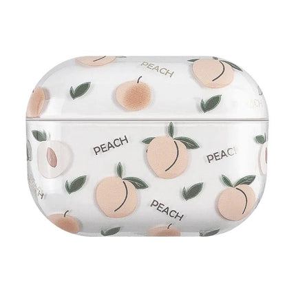 Fruit-Patterned Protective Case for Everyday Earbud Use - clear peach design, durable PC shell protecting earbuds from scratches and dust