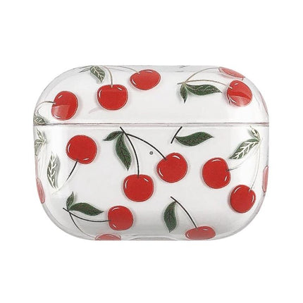 Fruit-Patterned Protective Case for Everyday Earbud Use - clear cherry print hard PC cover for earbuds, scratch and dust resistant