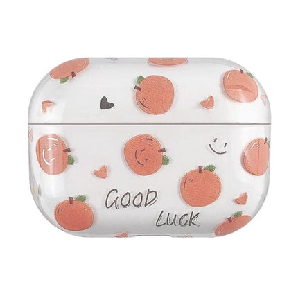 Fruit-Patterned Protective Case for Everyday Earbud Use - white peach design, durable PC material, slim protective earbud charging case