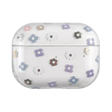 Fruit-Patterned Protective Case for Everyday Earbud Use — white floral PC shell protecting earbuds, slim design for charging and daily carry