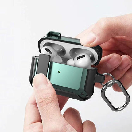 Protective Silicone Case for Everyday Earbud Travel and Daily Use - green rugged silicone case with carabiner protecting wireless earbuds
