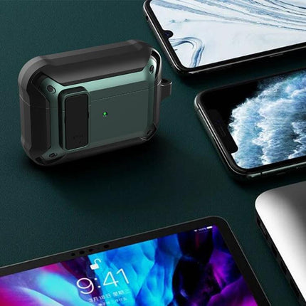 Protective Silicone Case for Everyday Earbud Travel and Daily Use shown on tabletop with phone and tablet for commute-ready 360-degree protection