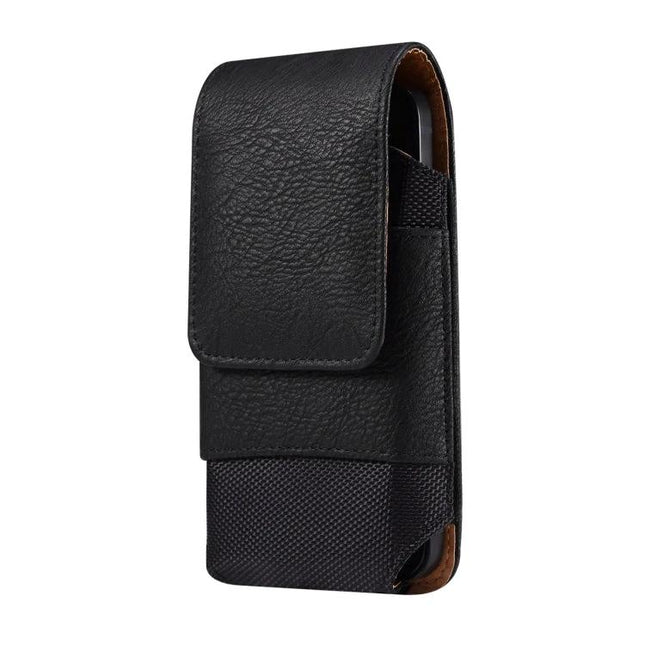 Nylon Oxford Waist Bag for Phones Up to 7 Inches — black nylon oxford belt clip phone pouch with magnetic flap