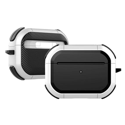 Daily Protective Case for Earphones During Commutes showing dustproof antifouling hard-shell case with clip for bag or belt, black and white design