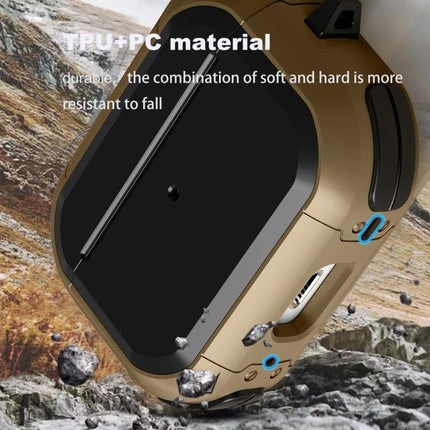 Daily Protective Case for Earphones During Commutes shown in rugged TPU+PC gold case, dustproof antifouling commuter protection with belt clip