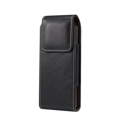 Lambskin Leather Waist Bag for Folding Smartphones in black imitation lambskin with magnetic closure and secure stitched edges