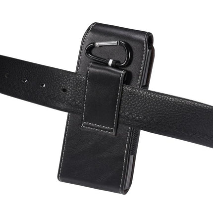Lambskin Leather Waist Bag for Folding Smartphones held on belt with magnetic closure and carabiner clip
