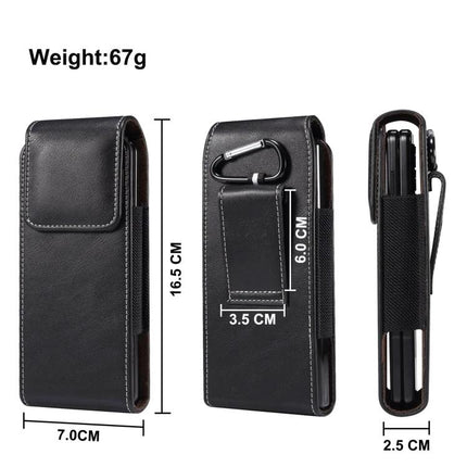 Lambskin Leather Waist Bag for Folding Smartphones - black imitation lambskin protective waist pouch with magnetic closure and belt clip