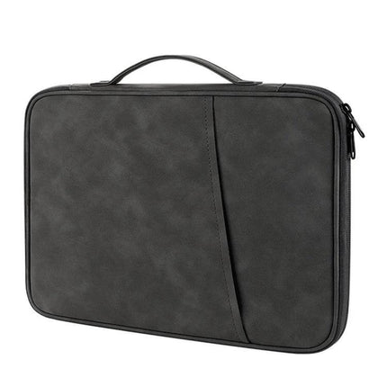Durable Sheepskin Texture Leather Laptop Bag for Up to 13-Inch Devices – slim black carry case with handle and zip, protective sheepskin texture exterior