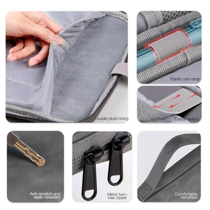 Durable Sheepskin Texture Leather Laptop Bag for Up to 13-Inch Devices with padded lining, pen strap, zippers and comfortable handle