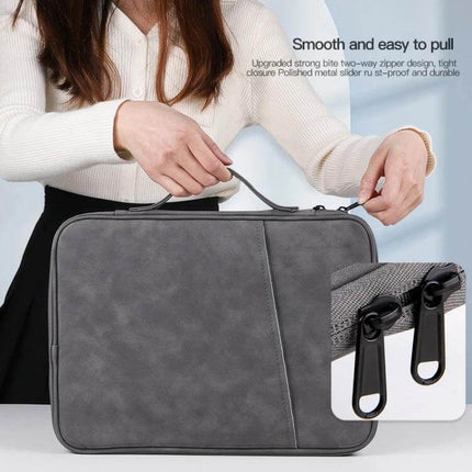 Durable Sheepskin Texture Leather Laptop Bag for Up to 13-Inch Devices gray zippered commuter case with handle and accessory pocket