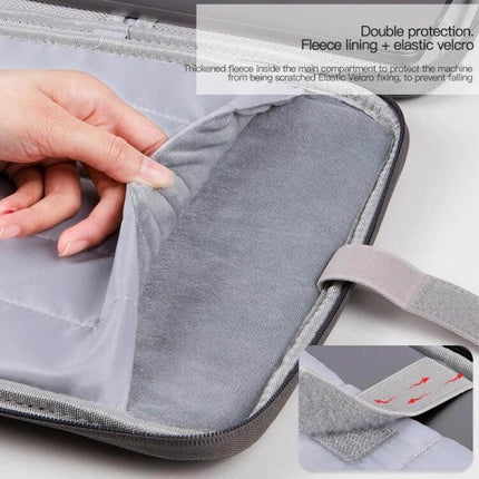 Durable Sheepskin Texture Leather Laptop Bag for Up to 13-Inch Devices showing soft fleece lining and elastic Velcro strap for double protection