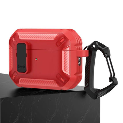 Practical Protective Case for Earphones During Daily Activities red rugged 360-degree coverage with carabiner clip