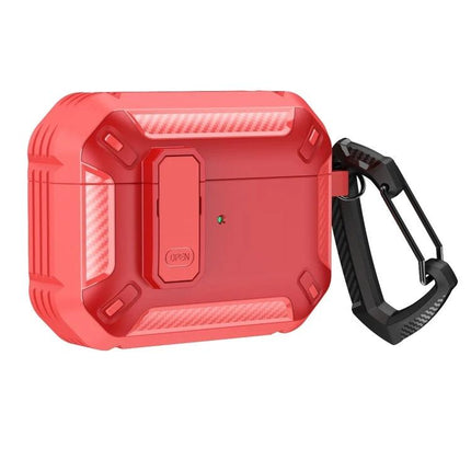 Practical Protective Case for Earphones During Daily Activities - rugged red 360° protective shell with carabiner for commuting and exercise