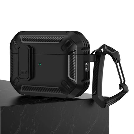 Practical Protective Case for Earphones During Daily Activities - rugged black 360° shockproof cover with carabiner
