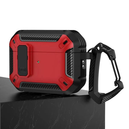 Practical Protective Case for Earphones During Daily Activities rugged red and black shockproof case with carabiner for commuting and workouts