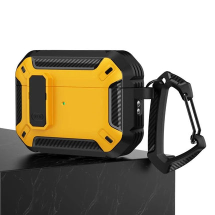 Practical Protective Case for Earphones During Daily Activities - rugged yellow shockproof cover with carabiner clip