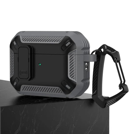 Practical Protective Case for Earphones During Daily Activities rugged gray shockproof case with carabiner for commuting and exercise