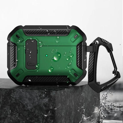 Practical Protective Case for Earphones During Daily Activities - rugged green waterproof shell with carabiner, 360-degree scratch and drop protection