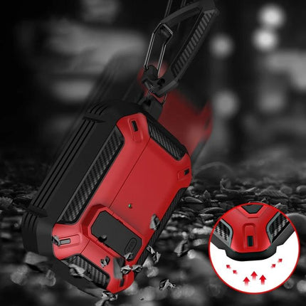 Practical Protective Case for Earphones During Daily Activities - rugged red 360-degree shockproof, scratch-resistant earphone case with carabiner
