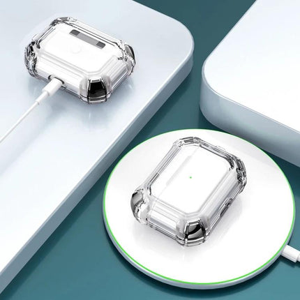 Stylish Protective Case for Your Earphones in Daily Use - clear shockproof case shown wired and wireless charging